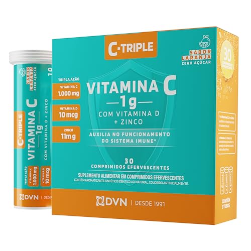 Vitamina C Efervescente 1g + D 400 ui + Zinco 10 mg 30 Comprimidos - C-Triple - Imunidade e Antioxidante