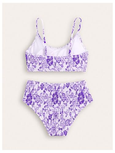 Image of SHENHE Girl's 2 Piece Teen Swimsuit Boho Floral High Waisted Smocked Bikini Bathing Suit