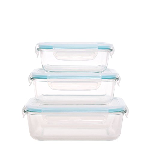 Sabichi - Juego de 3 piezas de almacenamiento de cristal rectangular