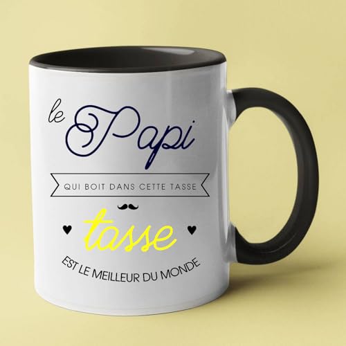 Taza personalizada de papi de cerámica, mensaje 'El Papi Que Bebe En Esta Taza', Blanco y Negro, Diseño francés