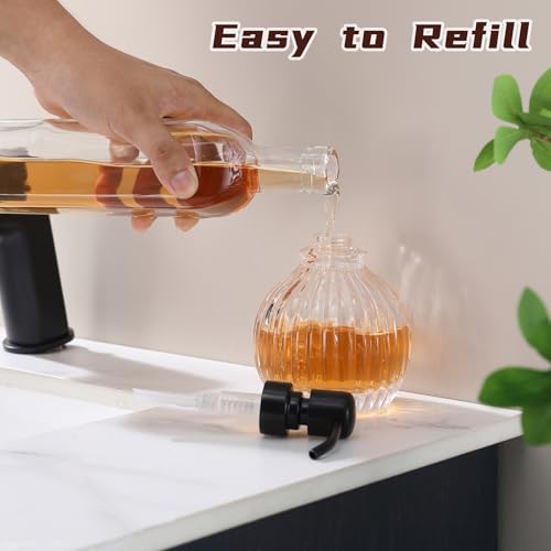 Image of Round Soap Dispenser Bathroom with Black Pump, Glass Pump Bottle with Stainless Steel Pump Liquid Sphere Soap Dispenser Circular Countertop Kitchen