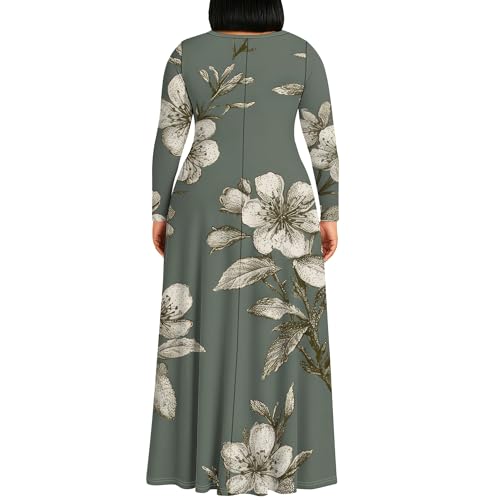 Image of PinkPatty Plus Size Maxi Dress for Curvy Women Crew Neck Long Sleeves Casual Dress Vacation Sundresses with Pockets