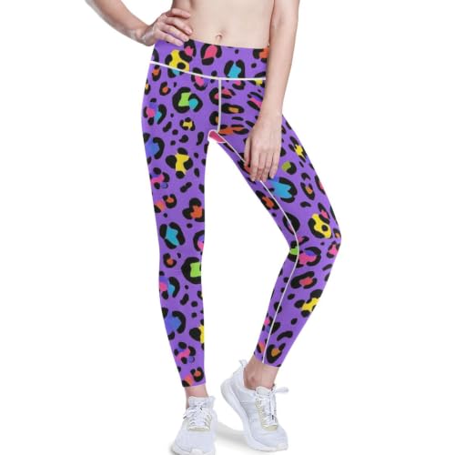 Leggings deportivos con control de abdomen morado leopardo para fitness mujer