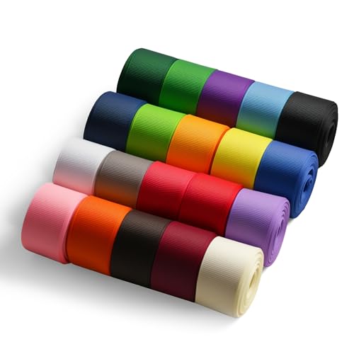 Grosgrain Ribbon 1 Inch 20 Colors 5 Yards/Roll, Total 100 Yards Per Package For Christmas Tree, Wreath Decorations, Bow Making, Gift Wrapping, Flower Bouquet