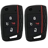 Silicone Key Cover Case Remote Fob Protector fit for VW Golf Polo 2016-2017 4 Buttons Keyless Entry Remote Key Fob Skin Protective key Jacket (Black-2 Pack)