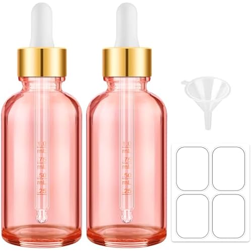 2 Pack Pink Glass Dropper Bottles 2 OZ with Graduated Dropper, Golden Cap