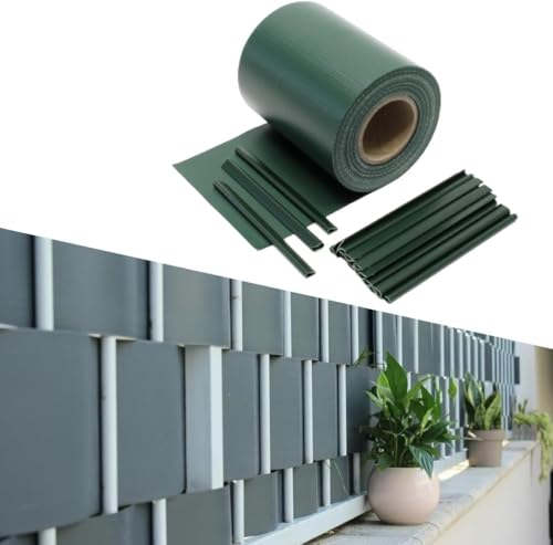 Striscia Fascia Frangivista in PVC 19cm X 35mt 450 g/m² con 25 Clip di Fissaggio Rotolo Frangivista Protezione della Privacy Recinzione Balconi Ringhiere Cancello Resistente ai Raggi UV (Verde)