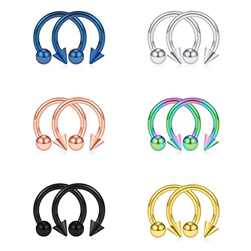 Acefun 12PCS 316L Stainless Steel 16G Circular Barbells Eyebrow Lip Ear Tragus Horseshoe Hoop Rings 8mm