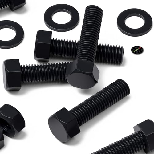 Image of 20x Black Nylon PA66 Hex Head Plastic Bolts, Nuts & Washers, M10 x 40 mm, Fastener, (25 /64 x 1 37 /64 in)