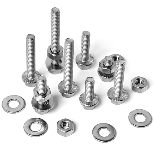 Image of 1 /4-20 Flange Hex Bolts Screws Hex Nuts Flat Washers Kit, Stainless Steel 304, Fully Threaded Hex Bolt 1 /4-20 x 1 /2 inch 3 /4 inch 1 inch 1-1 /4 inch 1-1 /2 inch 1-3 /4 inch 2 inch Length