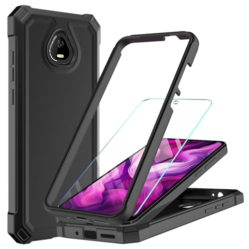 HAIJ for Schok Volt Sv67q Sv67332 case with Tempered Glass Screen Protector 360 Full-Body Soft TPU Bumper Shockproof Silicone Protective Phone Cover Case for Schok Volt Sv67q Sv67332 (Black)