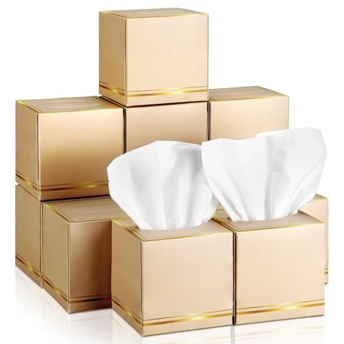 Image of Fourluoo 12 Pack Facial Tissues Cube Boxes Face Box 600 Sheets 3 ply Soft Paper Square Tissues Bulk for Car Pocket Toilet Household Bedroom Family(Light Brown)