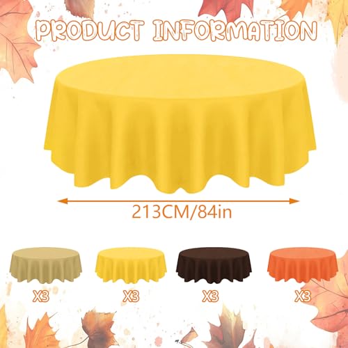 Image of 12 Pcs Fall Plastic Tablecloths Disposable Round Autumn Table Cover 84 Inch Waterproof Table Covers for Fall Harvest Thanksgiving Day Family Birthday Baby Shower Party Decorations