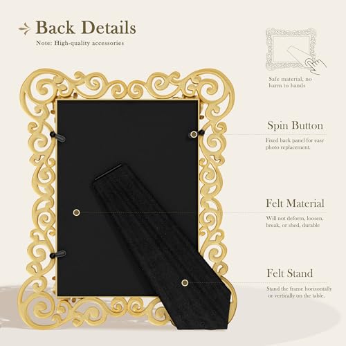 Image of DUENPY Metal 5x7 Photo Frame HD Glass Gold 1 Pack | Luxury Golden Metal Frame, Elegant Desktop Ornament, Perfect for Photo Display and Holiday Gifting
