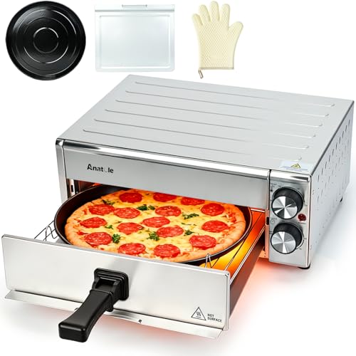 Anatole Electric Pizza Oven Indoor Air Fryer 12" 1800W Stainless Steel Countertop Pizza Maker Convection Cooker Time Temperature Adjustable with Removable Crumb Tray ETL Certified Anatole Electric Pizza Oven Indoor Air Fryer 12" 1800W Stainless Steel Countertop Pizza Maker Convection Cooker Time Temperature Adjustable with Removable Crumb Tray ETL Certified