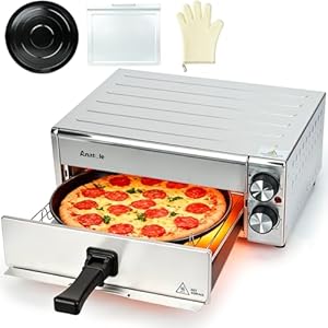 Anatole Electric Pizza Oven Indoor Air Fryer 12″ 1800W Stainless Steel Countertop Pizza Maker Convection Cooker Time Temperature Adjustable with Removable Crumb Tray ETL Certified