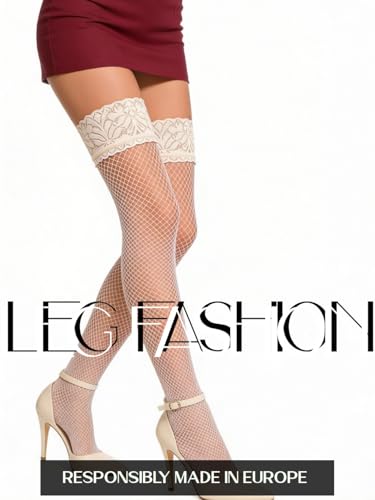 Image of Mila Marutti Fishnet Thigh High Stockings for Women with Lace Top | Fish Net Stockings Lingerie | Colored Fishnets