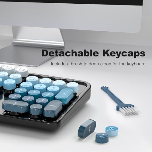 Image of Wireless Keyboard and Mouse Combo, 2.4GHz Gradient Colorful Full-Size Retro Typewriter Keyboard with Wireless Mouse for PC /Desktop /Laptop /Windows (Black Blue)