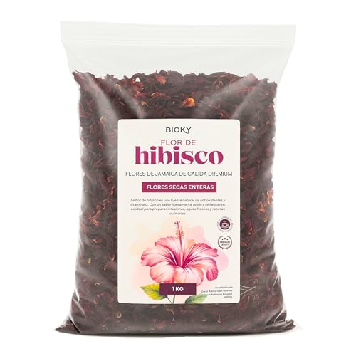 Bioky Flor de Jamaica 1kg – Flores Secas de Hibisco Enteras – Para Infusiones Detox, Té Frío y Agua de Jamaica – Hibiscus en Estado Natural y a Granel