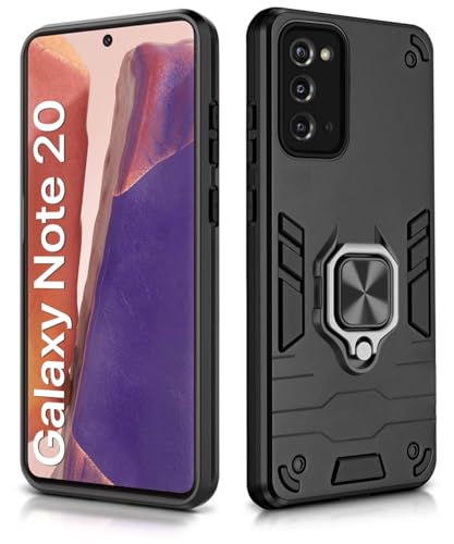 Image of WOW IMAGINE Shock Proof Back Case Mobile Cover for Samsung Galaxy Note 20 (Armor | Hybrid PC + TPU | Full Protection with Ring Holder Kickstand | Carbon Black)