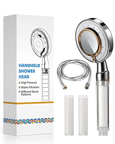 AYOTEE Filtered Shower Head with Hose & Replacement Filters, 3 Spray Settings High Pressure Handheld Shower Head, Saving Water and Purify Water Quality, Hard Water Softener Shower Heads for Dry Hair