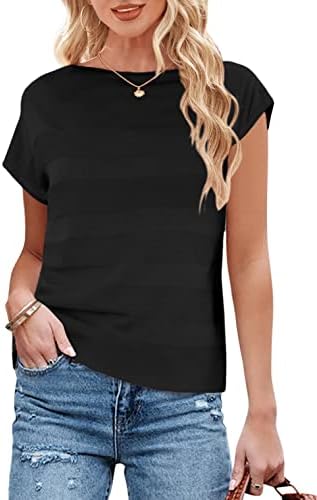 Jauoop Womens Cap Short Sleeve Sweaters Tops Summer Boat Neck Pullover Shirt Lightweight Knit Sweater Blouse Black