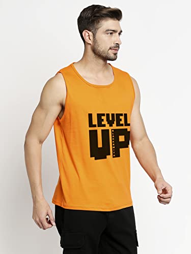 Image of BLACKSMITH Level Up Printed Sando for Men Track and Training Wear Tank Top for Men, Skin Friendly Gym Vest for Men - 100% Lab Tested Cotton Bio Washed for Ultra Softness (Orange,4XL)