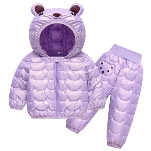 Kids Girls 2-Piece Snowsuit Ski Suit Lightweight Hooded Puffer Jacket and Snow Pants Boys Cute Bears Baby Boy Dress Set