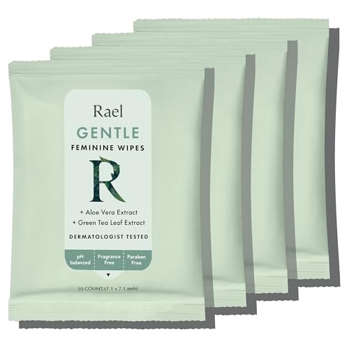 Rael Feminine Wipes Flushable Travel Size All Skin Types Daily Use (Gentle 10 Count Pack of 4)
