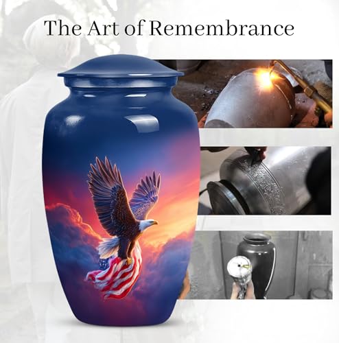 Image of Eagle Cremation Urns for Human Ashes - American Flag Patriotic Urn for Adult Mom & Dad - Military Urn for Ashes Adult Male - Veteran Funeral Urn for Women (10 Inch)