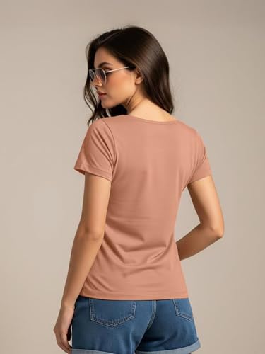 Image of JUNEBERRY Cotton Lycra Regular Fit V- Neck Solid Core Half Sleeves T-Shirt for Women & Girls (Colors Available: Black, Green, Magenta, Blue, Orange & Limeade)