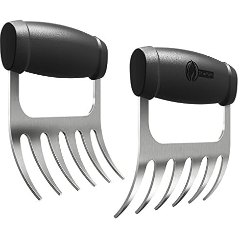 Cave Tools Metal Meat Claws for Shredding Pulled Pork, Chicken, Turkey, and Beef- Handling & Carving Food - Barbecue Grill Accessories for Smoker, or Slow Cooker - Knuckle Grip Cover