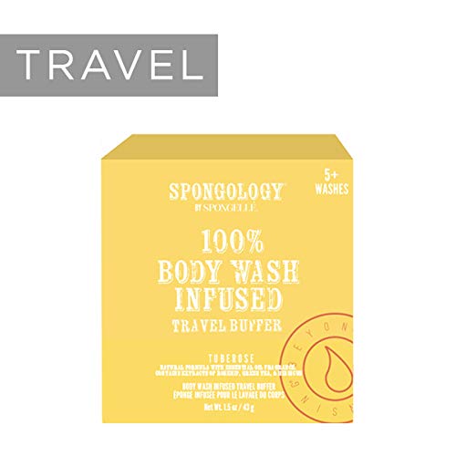 Spongellé Spongology Tuberose Body Buffer [1 unit]- 5+ Washes, Cruelty-Free, Paraben-Free, Exfoliating Bath Sponge with Rosehip, Green Tea, and Hibiscus Extracts | Bathroom Essentials & Gifting
