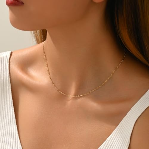 Dainty Chain Necklace for Women, 18K Gold Plated Coin Disc Choker Necklaces Simple Satellite Beaded Twisted Thin Paper Clip Chain Everyday Jewelry Gifts2