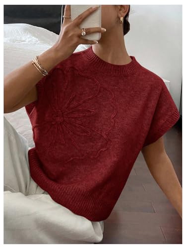 Image of SOLY HUX Women's Short Sleeve Sweater 3D Floral Sweaters Pullover Tank Tops Knit Vest Trendy Fashion Clothing