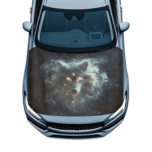 Image of Car Hood Cover,Winter Decoration Car Hood Cover Protector Suitable Most Automotive Sedans Trucks Pickup Sports Cars,Car Accessories Wolf Starry Sky Print