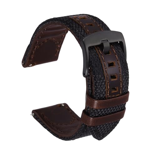 Correa de reloj de nailon de 22 mm y piel auténtica negra para hombre y mujer