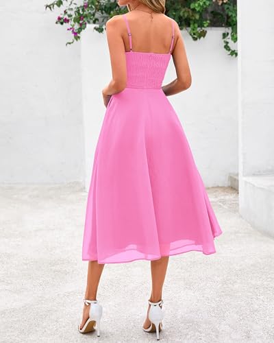 Image of PRETTYGARDEN Womens Summer Dresses 2025 Spaghetti Strap Sleeveless Smocked Flowy Midi Wedding Guest Dress with Pockets