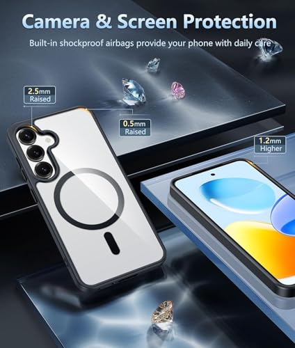 Image of NISHTECH for Samsung Galaxy S25 5G Case: Clear Magnetic Slim Fit Case Compatible with Magsafe Rugged Protective Transparent Cover (Black Magnetic)