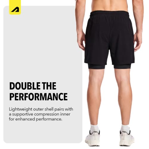 Image of Boldfit Mens Duo Shorts 2-in-1 Compression Short for Men with Inner Liner Workout Shorts with Zipper Pocket & Mobile Pocket Exercise & Gym Training Sports Short, Black