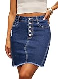 Sidefeel Women's Western Outfit Jean Skirt Stretchy Ripped Summer Zimbaplatinum Denim Bluing Large