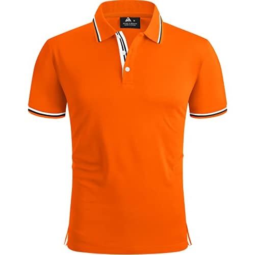V VALANCH Mens Golf Polo Shirts Short Sleeve Moisture Wicking Golf Polo Shirts Collared Athletic Tennis Shirt Medium B-orange