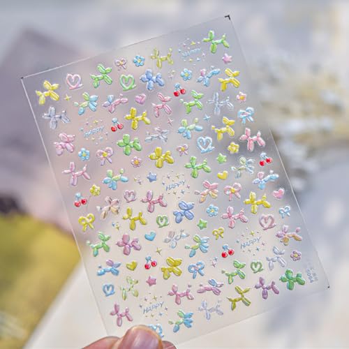 Image of Dog Nail Sticker for Nails Art Colorful Nail Decals 5D Embossed Cute Balloon Self Adhesive Nails Art Stickers for Women Girls Kid Manicure DIY Decoration Supply Accessories