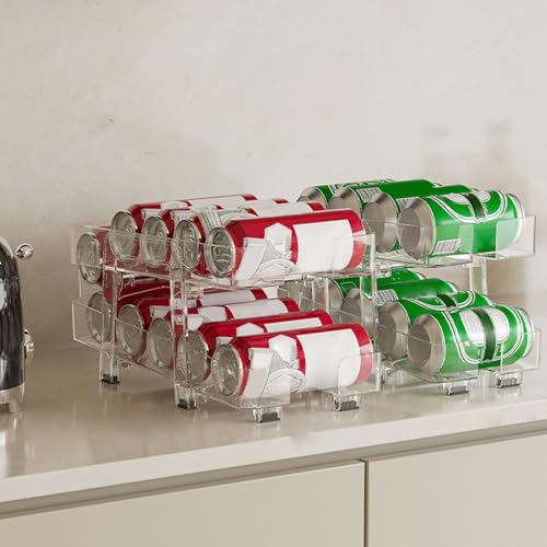 Distributeur de canettes rétractable à largeur ajustable avec panier mobile 2 niveaux