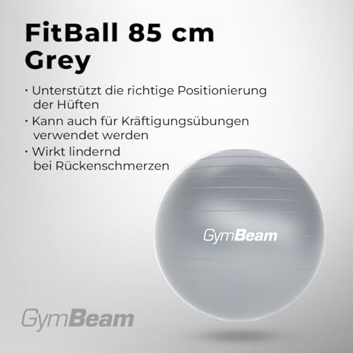 GymBeam Gymnastikball 85 cm - Inkl. Pumpe, verbessert Stabilität und Körperkontrolle, lindert Rückenschmerzen, geeignet für Kräftigungsübungen und Prävention von Rückenschmerzen, Sitzball (Grey)