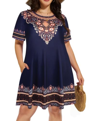 Image of Plus Size Summer Dresses Casual Tshirt Dress Loose Beach Pockets Sundress