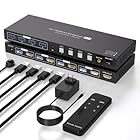 HDMI KVM Switch 4 Computers 1 Monitor 4K60Hz 4 Port KVM Switches Support 4PC Share 1 Monitor and Four USB Devices with 4 USB 3.0 Cables and Remote Control SW240