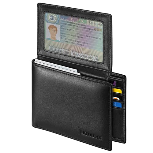 Leather Wallets for Men, Genuine Leather Mens Wallets Bifold Rfid Blocking with 2 ID Windows