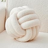 LUSJNGE Decorative Throw Knot Pillow Ball for Home Chair Sofa Couch Bed Aesthetic Round Decor Pillows Lambswool Knotted Pillow Cushion (Ivory White, 8inches)