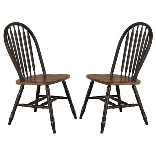 Liberty Furniture Carolina Crossing Windsor Side Chairs - Set of 2 Cottage Dining Room Chairs - Black & Antique Honey Wood